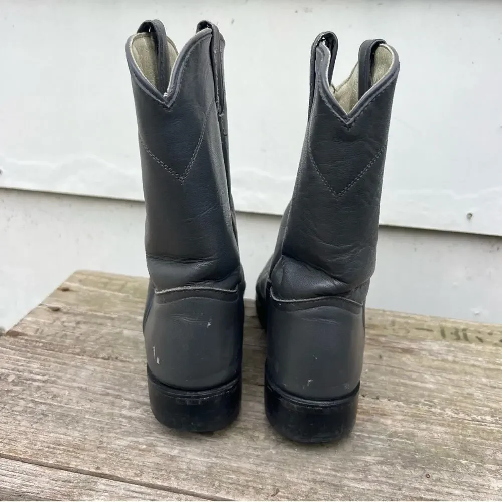 Vintage 90s Justin Gray Roper Pull On Boots Cowboy Cowgirl Western Youth 5D